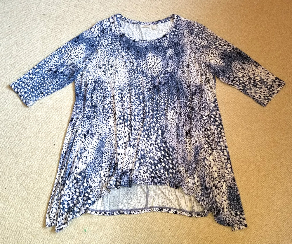 Womens Top-LOGO LORI GOLDSTEIN-purple/white/navy knit asymmetric BOHO 3/4 slv-2X